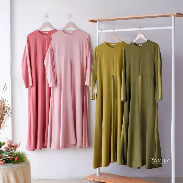 QEZA DRESS SET AMILY GAMIS SET POLOS AKSEN STRIPE CASUAL FORMAL HAJI UMRAH