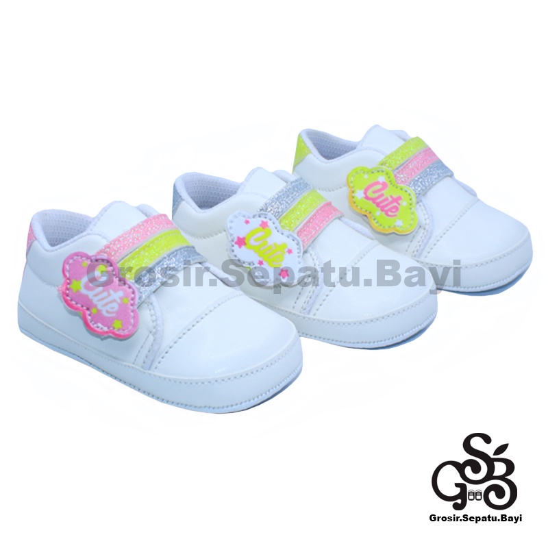 sepatu prewalker bayi perempuan umur 2-14 bulan model Cute Rainbow Kuning