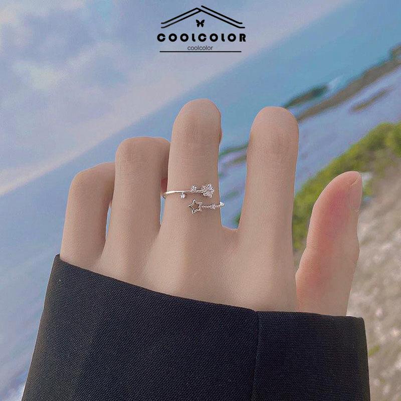 COD Cincin Kupu-Kupu Berlian Flash Cincin Jari Telunjuk Fashion Wanita Sederhana- cl