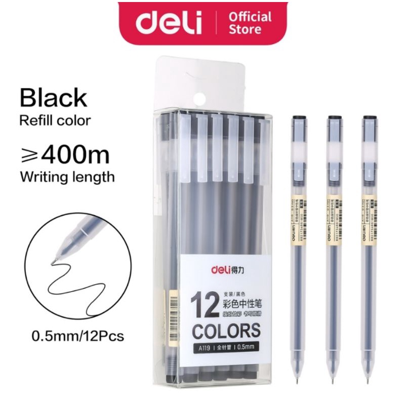 Deli Gel Pen A119 Pulpen Hitam 0.5mm ( Deli Gel Pen Needle tip ) / Pulpen Hitam / pulpen Biru / Pena