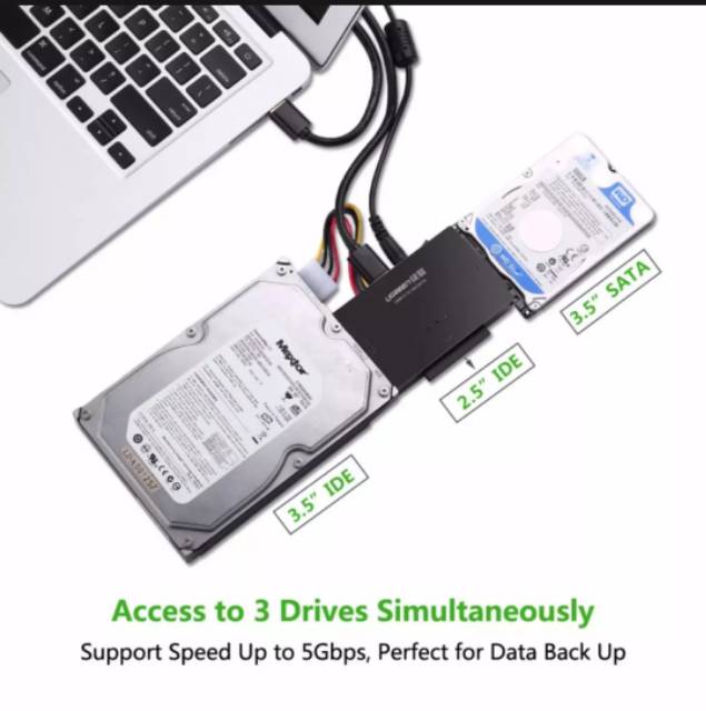 Ugreen Adapter Konverter Usb 3.0 to IDE SATA 2.5 3.5 SSD HDD CD DVD ROOM HARD DISK ORIGINAL