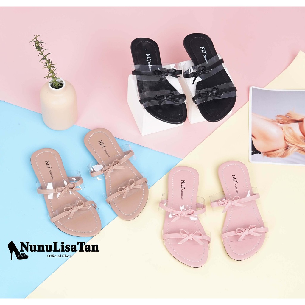 NunuLisaTan CINDERELLA - Terbaru Sandal Sendal Teplek Murah Hitam mocca pink