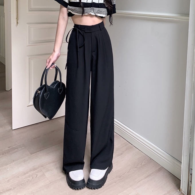 celana panjang wanita highwaist korean style kulot straight pants loose import celana hitam