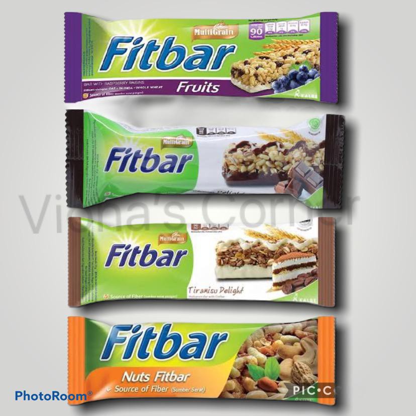 Fitbar Mulitgrain Snack Bar Chocolate/Tiramisu/Nuts/Fruits/Cheese 22 gram