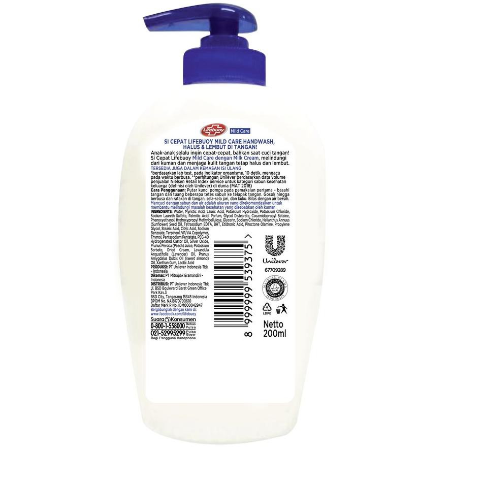 (KK546) Lifebuoy Antibacterial Hand Wash Mild Care Pump 200 ml