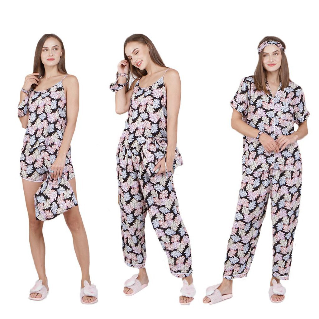 SET PIYAMA SATEN PREMIUM 7IN1 & RAYON 7IN1 READY STOK Kyoro Beauty 7 in 1 - celline-ZENATA HITAM