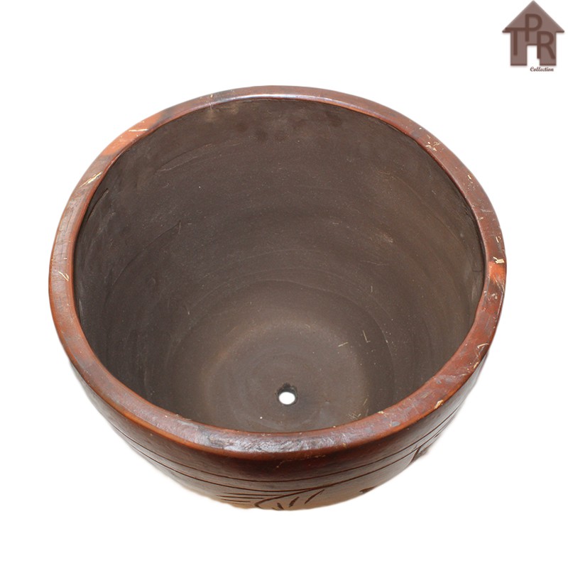 Gerabah | Pot Tanah Liat Natural / Pot Model Kapsul Ukir Daun - D32