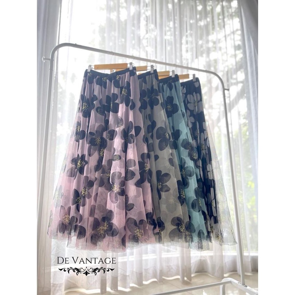 Rok Tile / Rok Tutu Motif Bunga / Floral Maxi Skirt