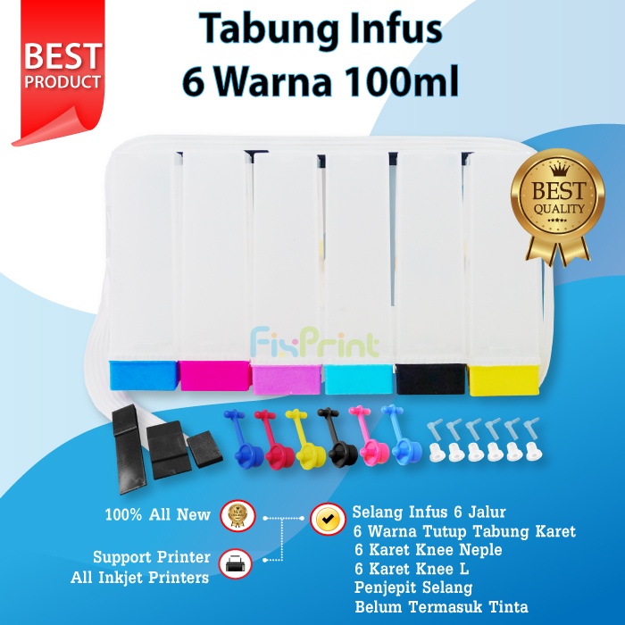 Tabung 6 Warna 100ml Infus Cartridge CISS Printer Epson 1390 T60 R270 R290 R230 Canon MG6170 MG8170