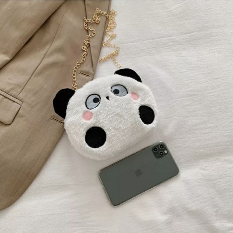 dem_sare / DS1150 Tas Wanita Tas Selempang Wanita Boneka Panda Tas bulu selempang bahu boneka kepala Panda