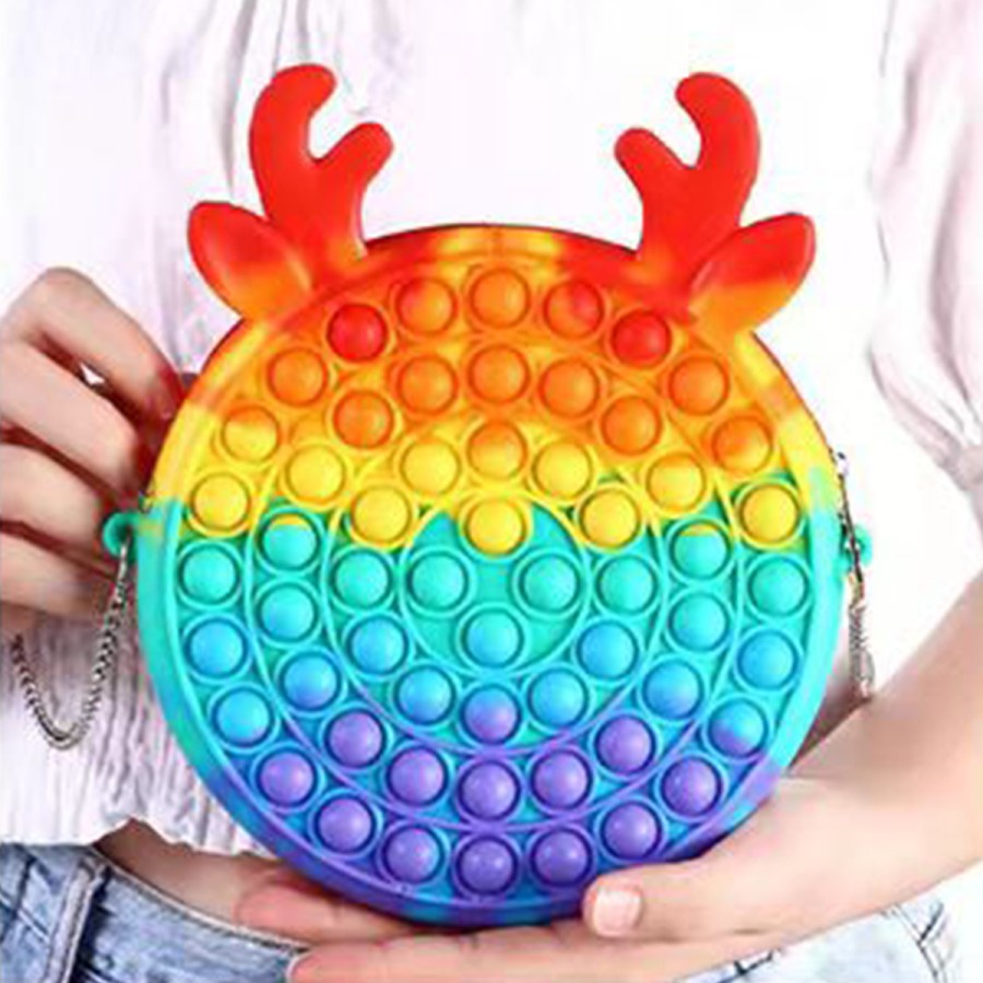 Tas Pop It Anak Rainbow Makaron Figet Toy Murah Dompet Selempang Viral