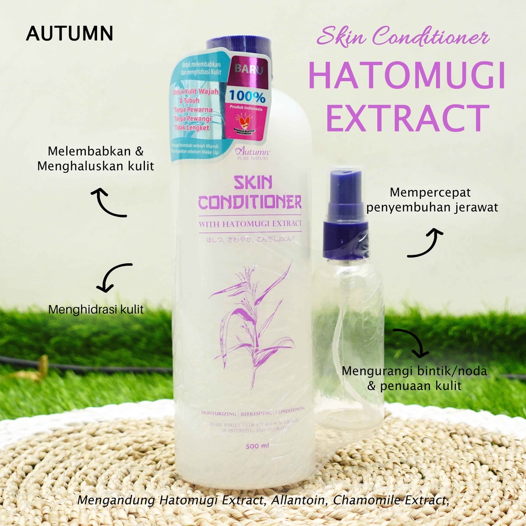 Autumn Toner Hatomugi Extract Aloevera Skin Coditioner Centella Asiatica 500ml Toner Wajah - Free Botol Spray
