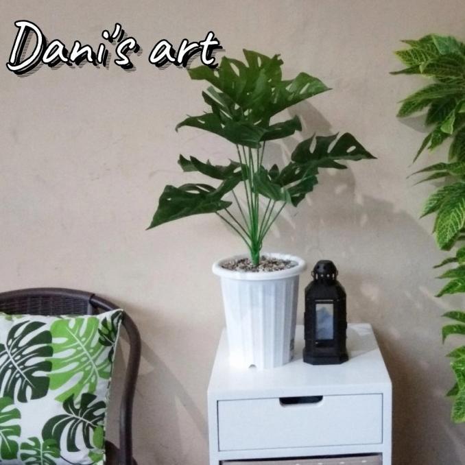 Daun Monstera jumbo Monstera palsu tanaman plastik