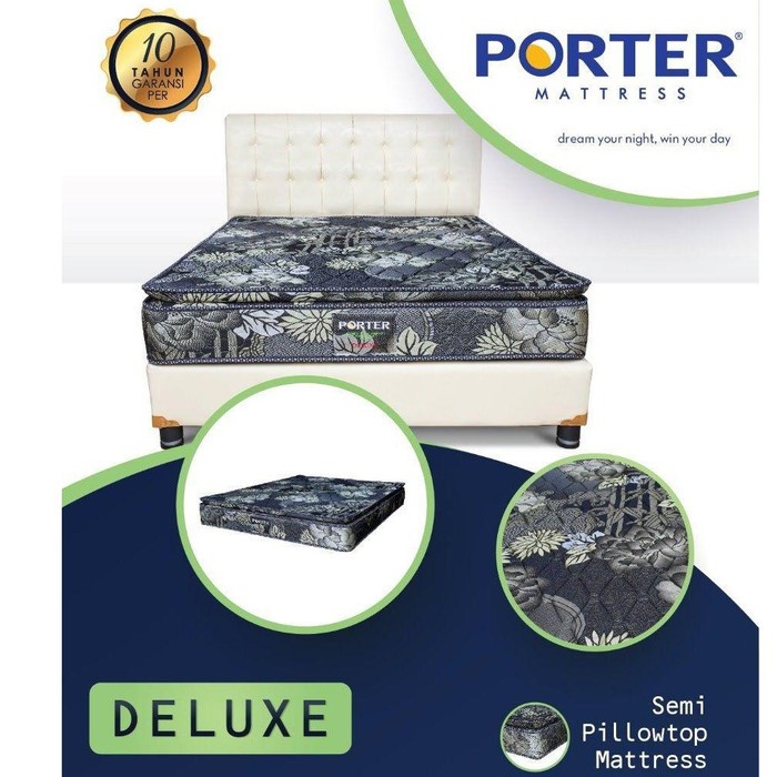 Spring Bed Porter Deluxe Pillow Top 180 x 200 Full set sandaran full