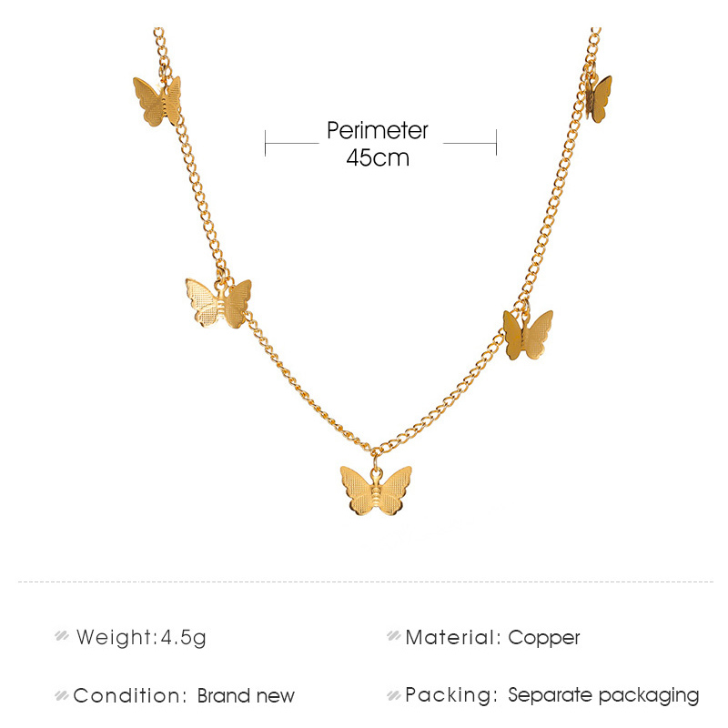 Fashion Temperament Short Five Butterfly Necklace Simple and Sweet Single Layer Ladies Clavicle Chain