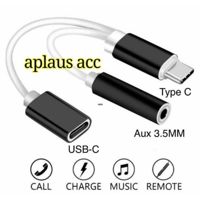 Kabel Adapter Charger Splitter USB C Type C ke 3.5mm Aux Audio Headpon