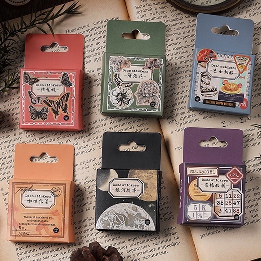 

46pcs Stiker Aesthetic Seri Retro Vintage Dekorasi BuJo Journal Scrapbook DIY