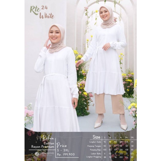 Atasan tunik wanita putih jumbo Rauna  RTC 24 ORI ASLI