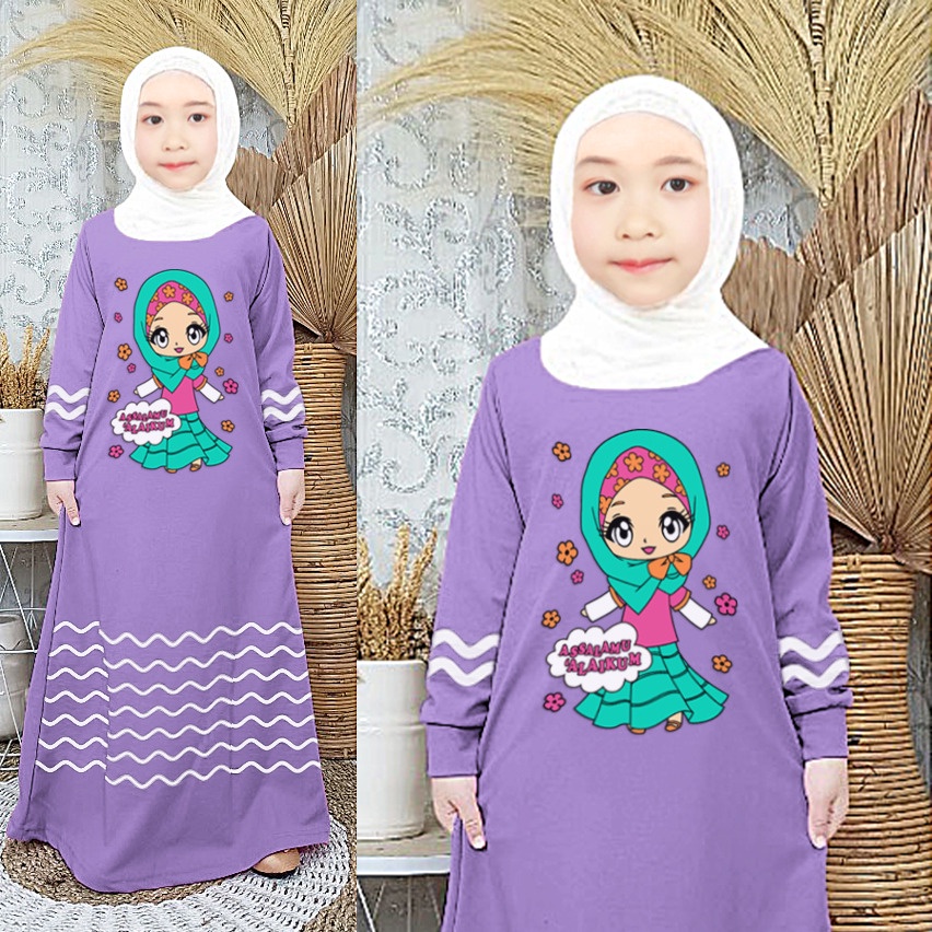 Gamis dress anak assalamualaikum usia 3-12 tahun