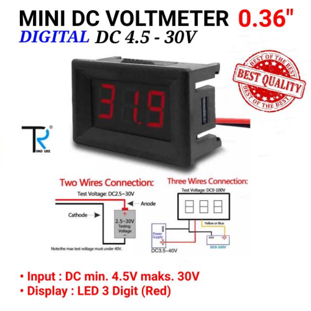 Volt Meter DC 4.5V - 30V Digital Voltmeter 0.36inch Dengan Frame 2 Kabel