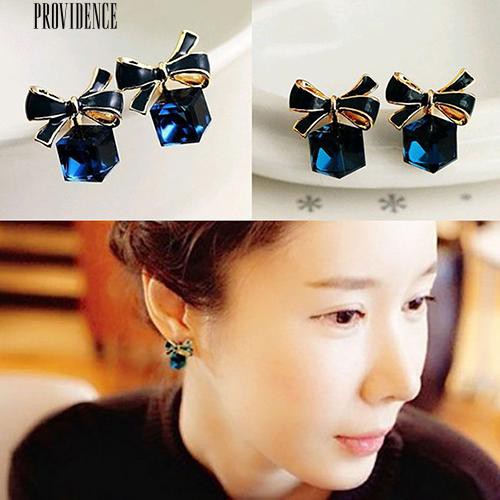 1 Pair Ikatan Simpul Cube Crystal Berlian Imitasi Ear Studs