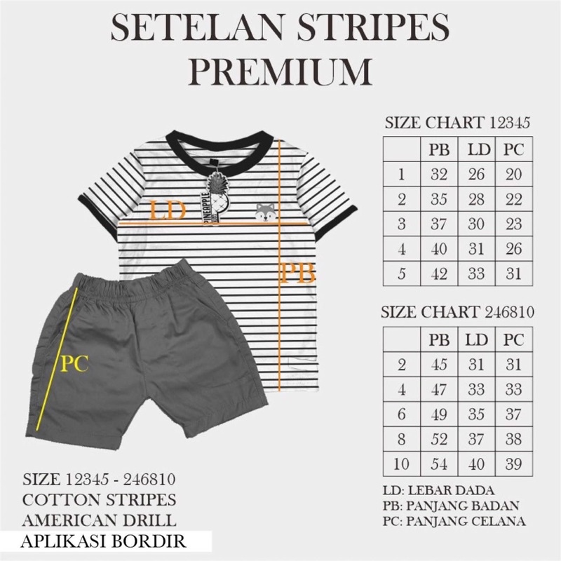 Pineapple Stelan Pendek Anak Stripes Premium Baju Pergi Anak 24810