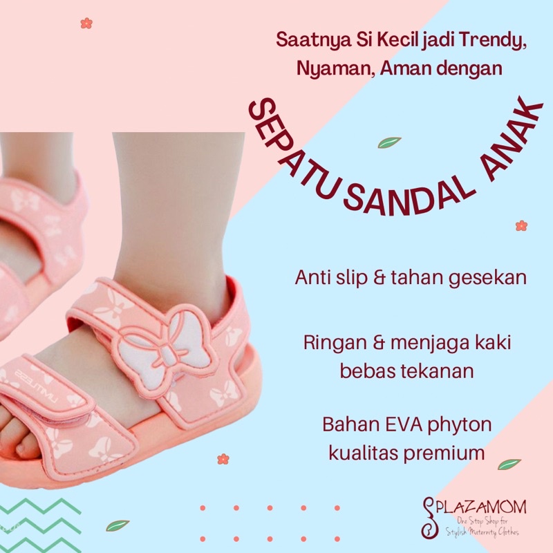 Sepatu Sandal EVA karet ANAK Perempuan Cewe Cewek Girl Kids Kid Sendal Selop Slippers Slip Strap Motif Kupu Empuk Ringan Anti slip Kualitas Premium Nyaman Bisa untuk outdoor indoor trendy stylish