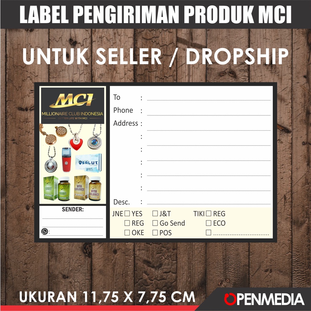 

LABEL PENGIRIMAN MCI / ALAMAT PENGIRIMAN PRODUK MCI / SELLER DROPSHIP