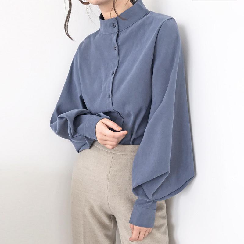 Black stand collar shirt female design sense of minority light familiar French temperament shirt ret