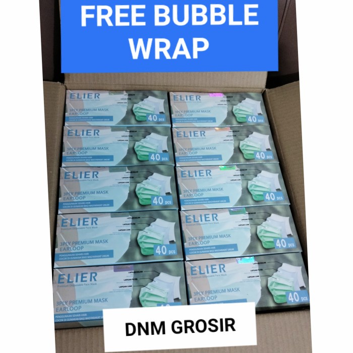 Masker Boson Elier Earloop Hijau Embos Kemenkes Per Karton isi 20 Box