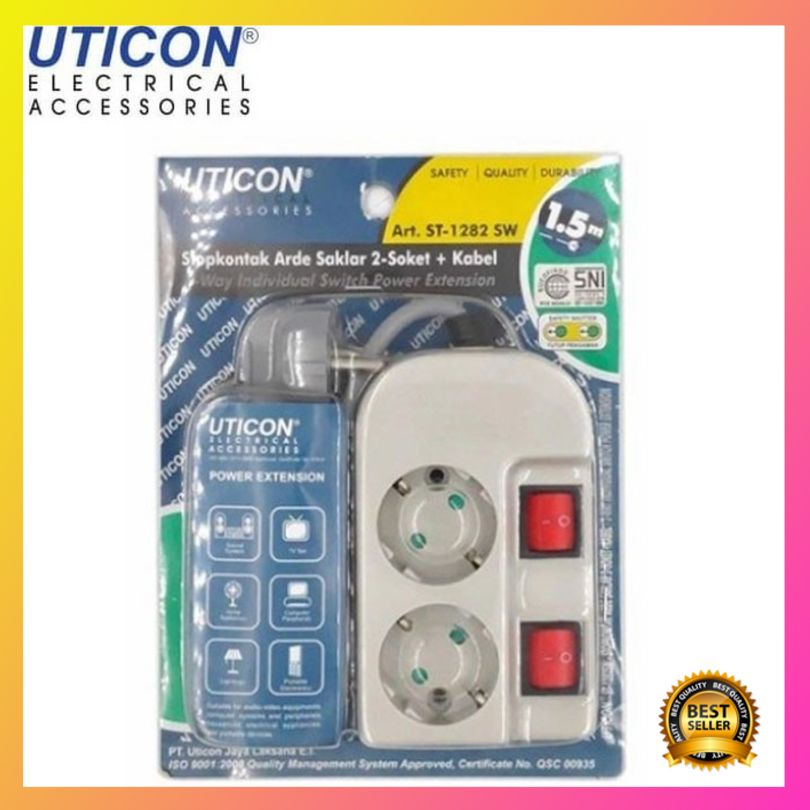 Diskon Uticon ST-1282SW Stop Kontak Arde Saklar 2 Soket Kabel
