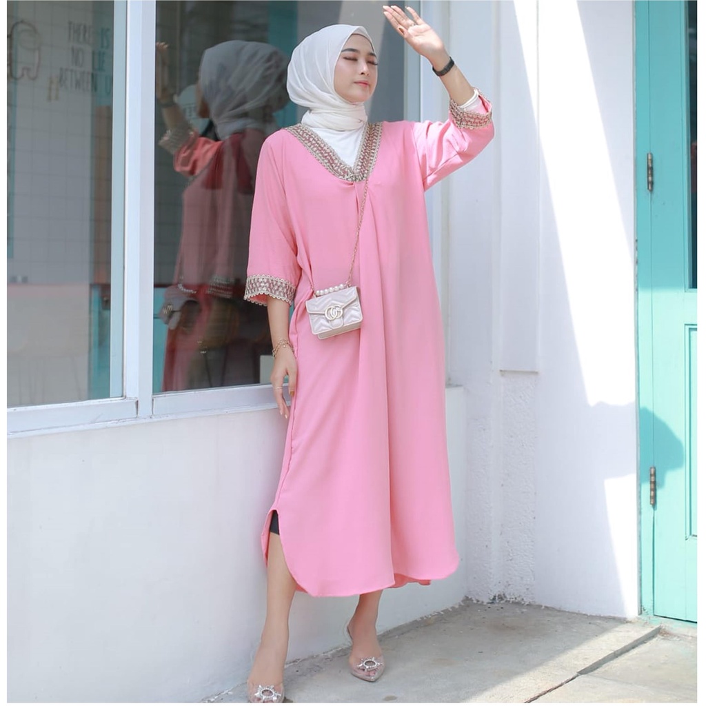 Gamis Muslimah Kaftan Bahan Crinkle Airflow Premium