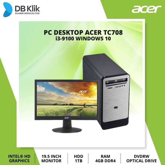 PC Desktop ACER TC708 i3-9100 4GB 1TB DVDRW Windows 10 - Loose Pack