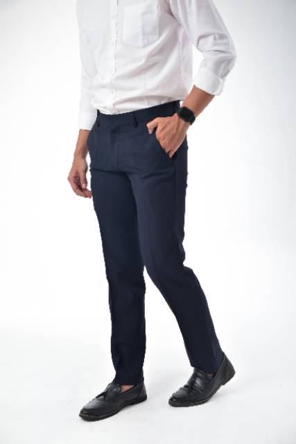 Celana formal/celana kantor/celana kerja/celana bahan slim fit pria biru dongker