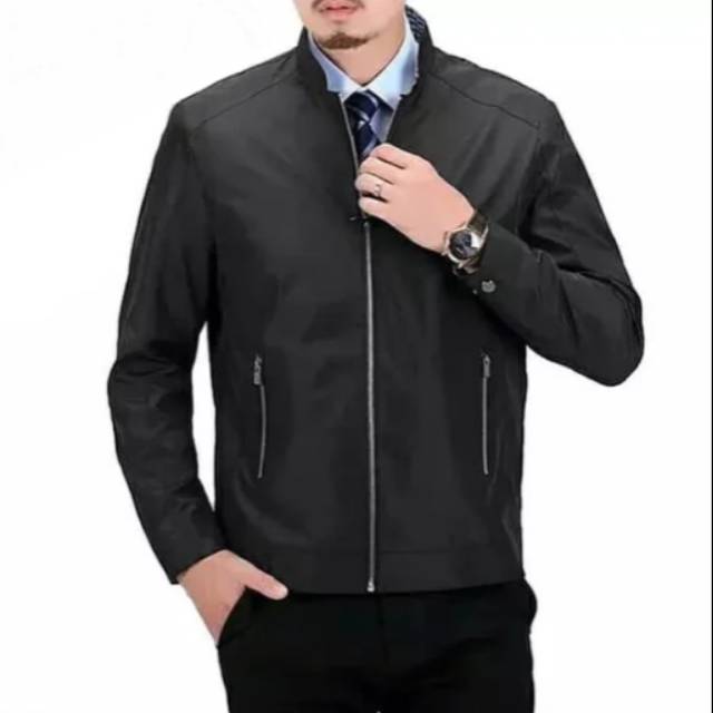 Jaket pria kerah koko/jaket kantor casual -hitam