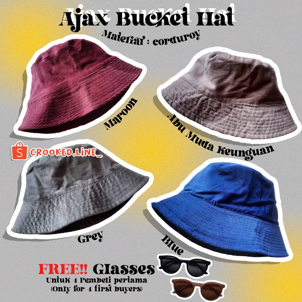 AJAX BUCKET HAT CROOKED LINE TOPI BUCKET HAT AESTHETIC KOREAN BUCKET HAT CORDUROY KORDUROY