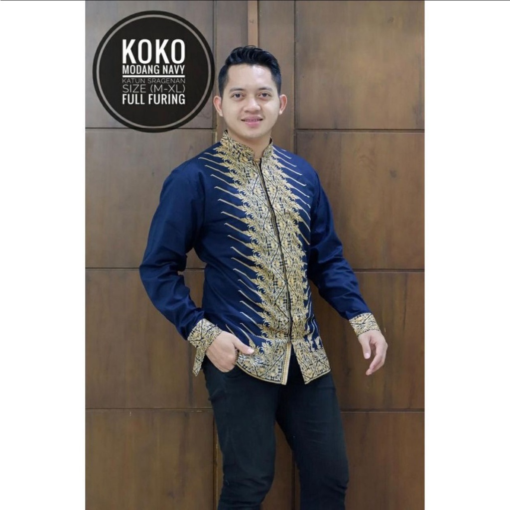KEMEJA BATIK PRIA LENGAN PANJANG KERAH KOKO PREMIUM BIRU DONGKER NAVY BIRU GELAP BIRU TUA FULL FURIN