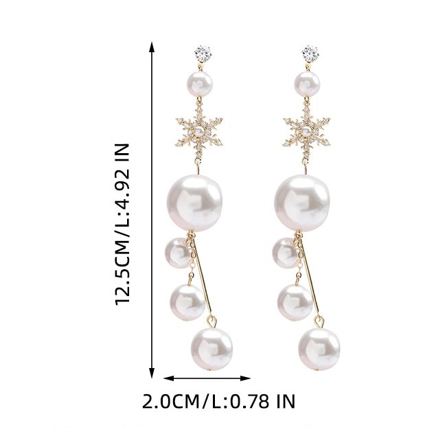 LRC Anting tusuk Fashion Pearl Alloy Snowflake Multilayer Imitation Pearl Earrings With Diamonds