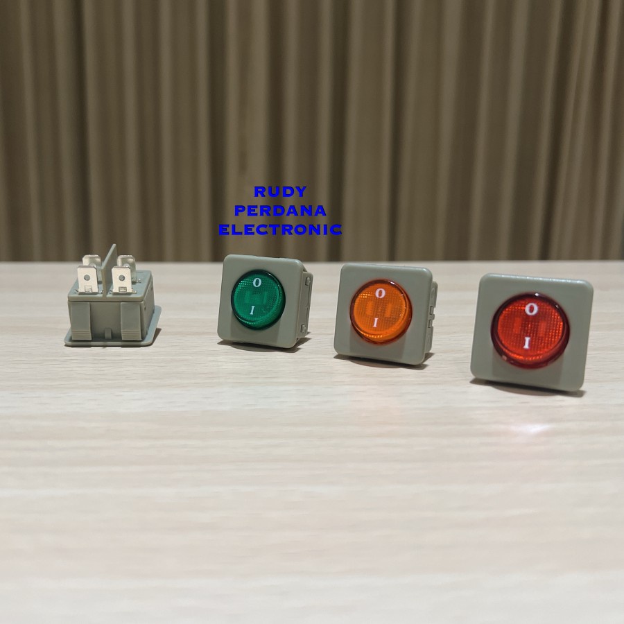 SWITCH ROCKER SAKLAR ON OFF 4 PIN KOTAK LED MERAH KUNING HIJAU 15A 250V 15A 125V - 30MM 30x30MM