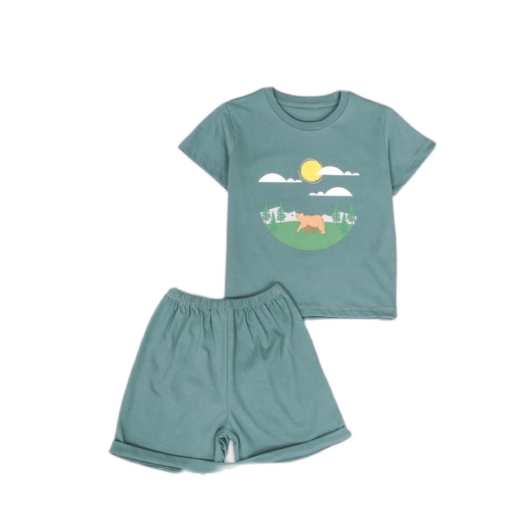 ZASKIYA - Setelan Anak Graphic Tee Set Basic Tee Hotpants / Setelan Anak Katun 1-3 Thn