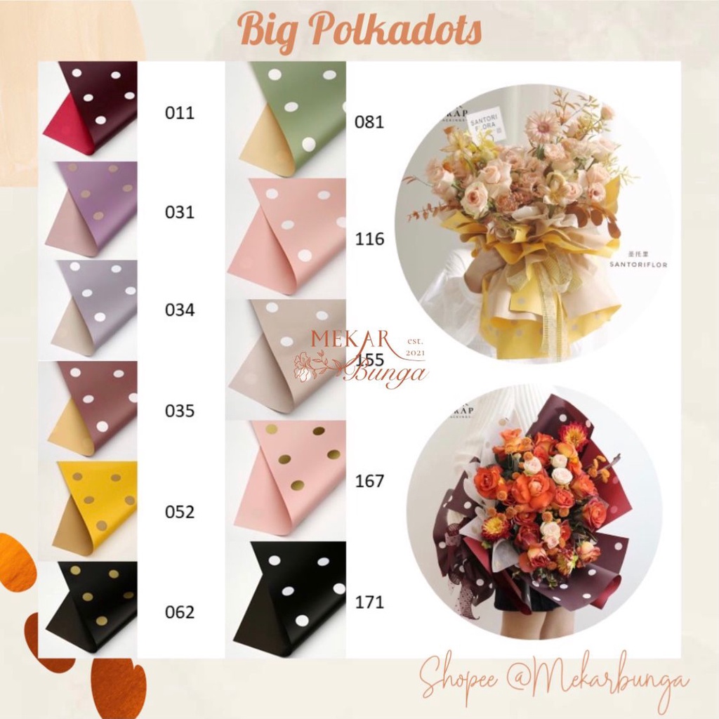 

(K 16) - (1 Lembar) Kertas Bunga Cellophane Big Polkadot Korean Flower Wrapping Waterproof Buket Bunga