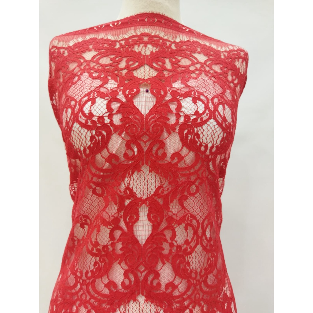 Brokat Semi Lace Panel Khusus Bw &amp; merah