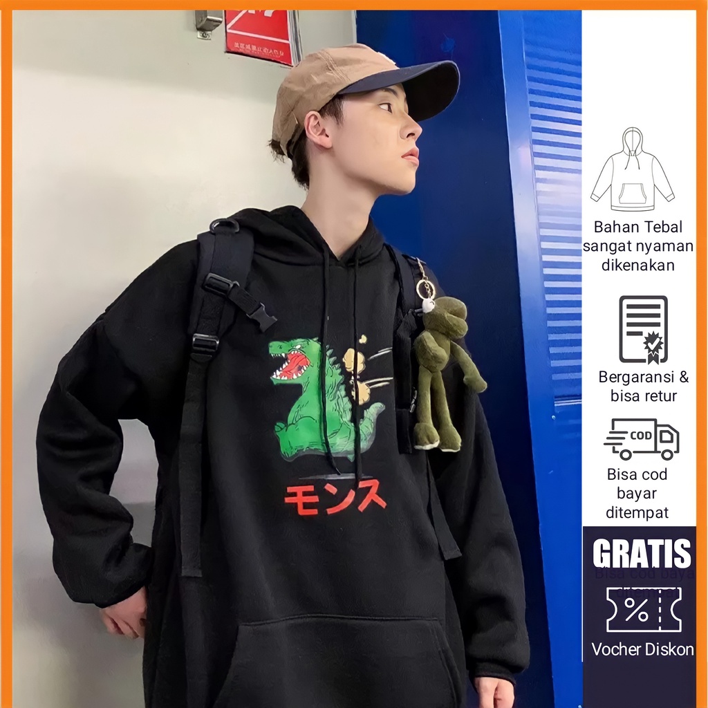 Sweater Hodie Cowok Cewek Korean Style Hitam Kekinian Pria Wanita Korea