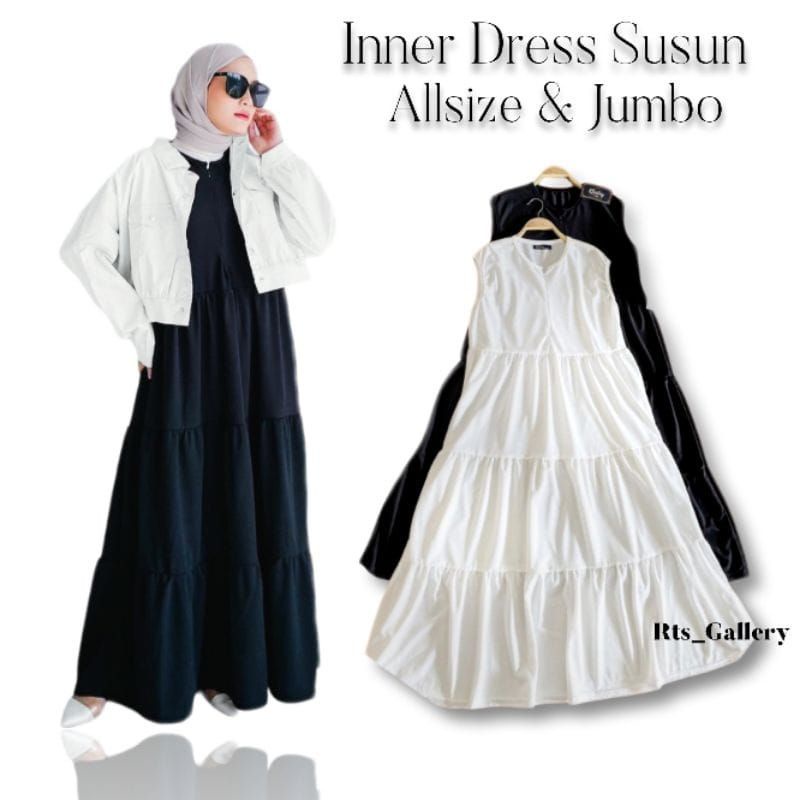 Inner Dress Kutung Tanpa Lengan Kerut Susun Katun Linen Rami Premium Polos Resleting Depan