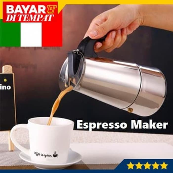 MG02 Espresso Kopi Maker 300 ML Moka Pot Stainless Coffee Maker 6 Cup