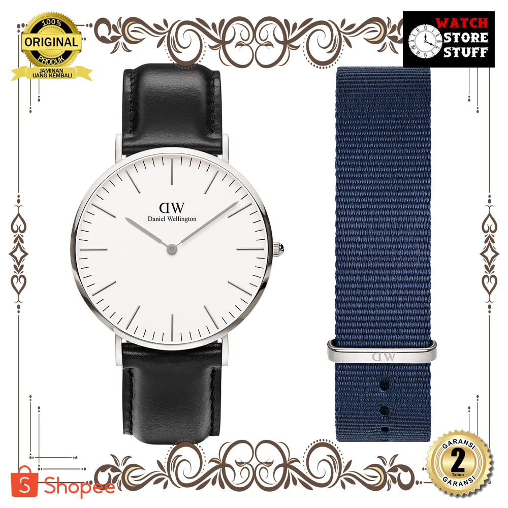 [ ORIGINAL DW - FREE STRAP KANVAS ] JAM TANGAN PRIA WANITA | RANTAI | KULIT | KARET | MURAH | WANITA