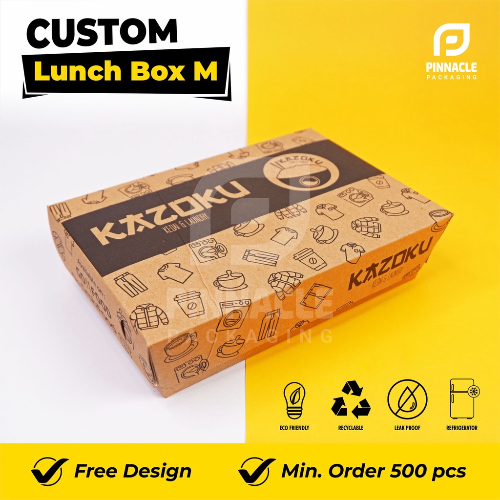 Jual Custom Paper Lunch Box Bahan Kraft Size M Free Design Full Laminasi Kemasan Makanan 0560