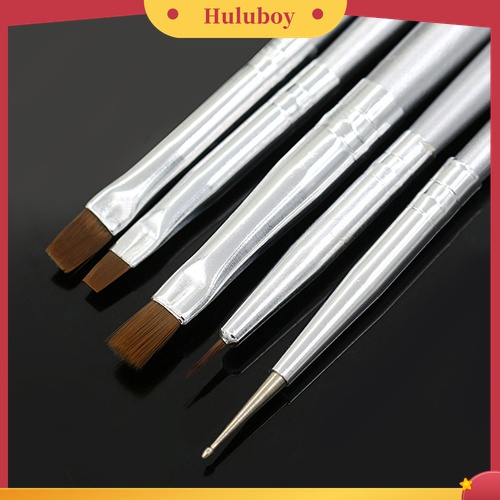 Huluboy Huluboy♡ 5pcs / Set Pen Brush Untuk Melukis Kutek UV Gel Warna Silver