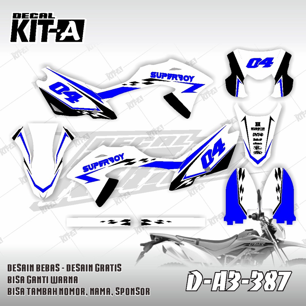 Decal kawasaki KLX 150 BF MOTIF GRAFIS MINIMALIS PUTIH BIRU