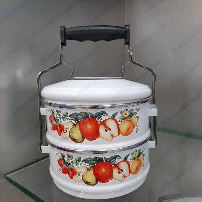 Rantang Enamel susun 2 ukuran 16cm buah